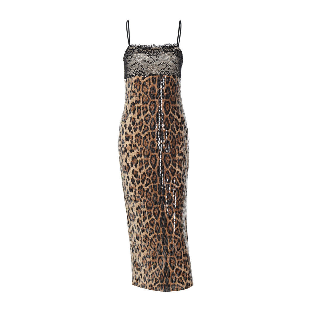 Damen Elegantes und verführerisches Leopardenspitzenkleid Echo Archiv