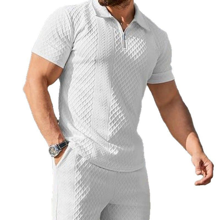 Herren Sportliches Kurzarm-Set mit Reißverschluss und Strickmuster Echoarchiv
