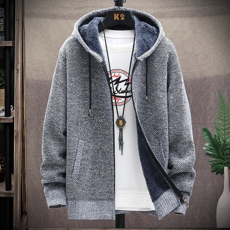 Herren gemütliche Strickjacke mit Kapuze und weichem Innenfutter Echoarchiv