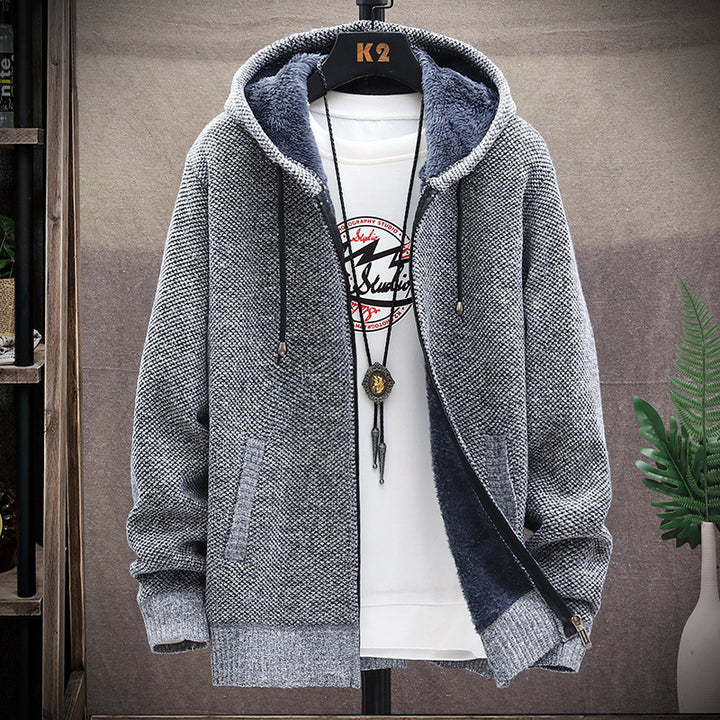 Herren gemütliche Strickjacke mit Kapuze und weichem Innenfutter Echoarchiv