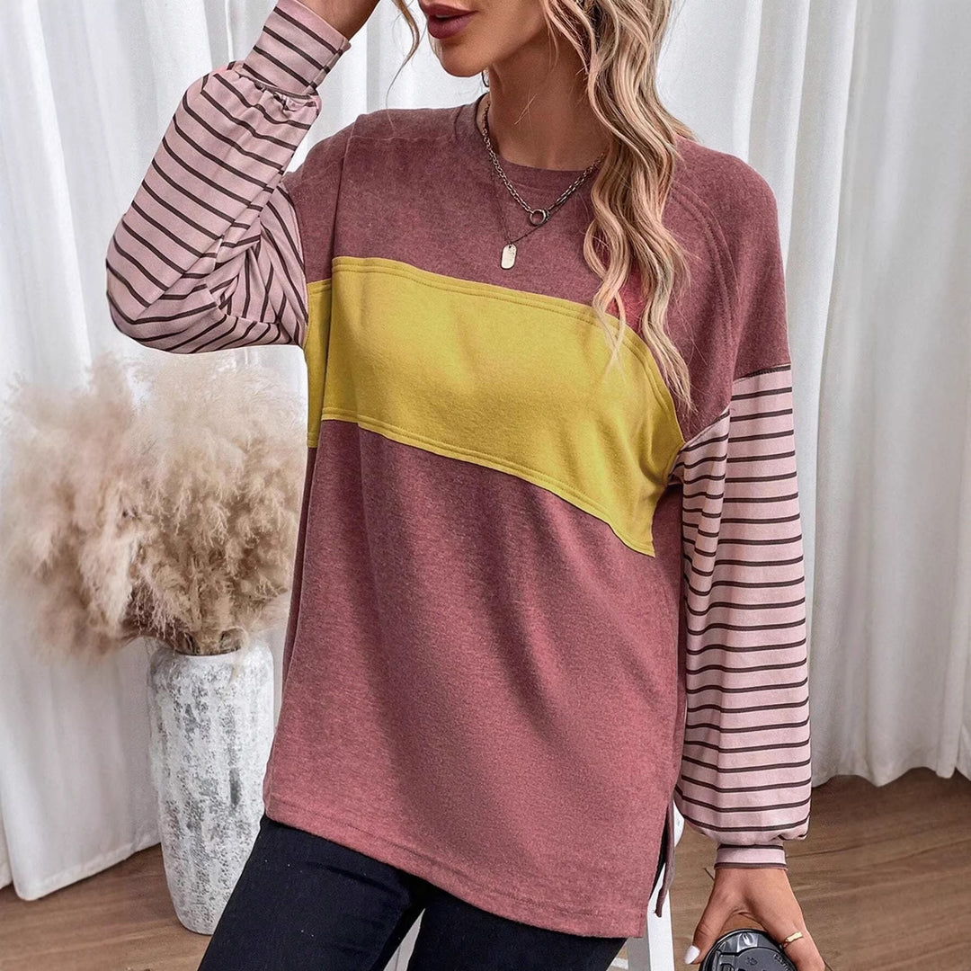Damen Oversize-Longsleeve mit Colorblock, gestreiften Ärmeln und Rundhalsausschnitt Echo Archiv