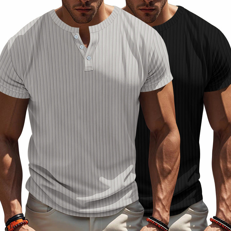 Herren Kurzarm Henley-T-Shirt mit strukturiertem Rippdesign – Marzano