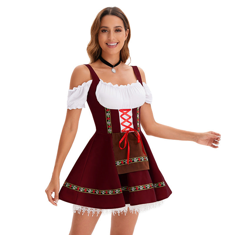 Damen nan traditionelles Oktoberfest Dirndl Minikleid mit Schnürung und abnehmbarer Schürze Echo Archiv