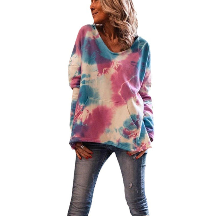 Damen Oversize Batik-Pullover mit V-Ausschnitt und Kängurutasche Echoarchiv
