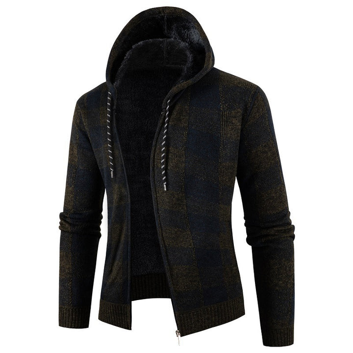 Herren Fleece-Kapuzenjacke mit Karomuster und weichem Innenfutter Echoarchiv