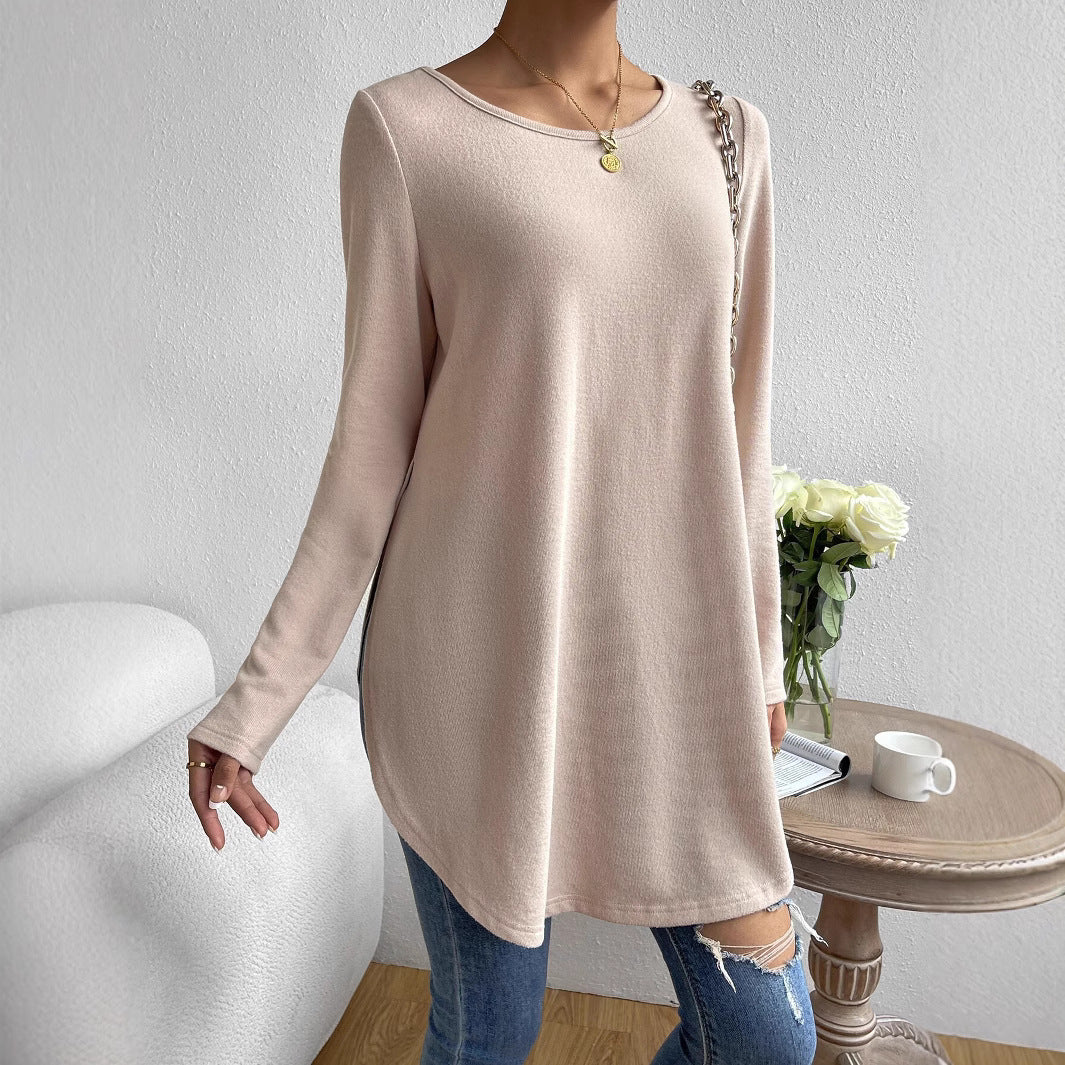 Damen Oversize Longline Feinstrick-Tunika mit Rundhalsausschnitt Echoarchiv
