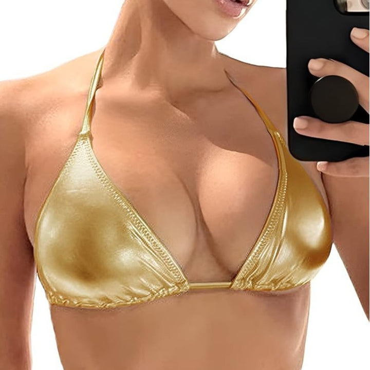 Damen Triangel-Bikini-Oberteil aus glänzendem Material mit verstellbaren Trägern und raffiniertem Design Echo Archiv