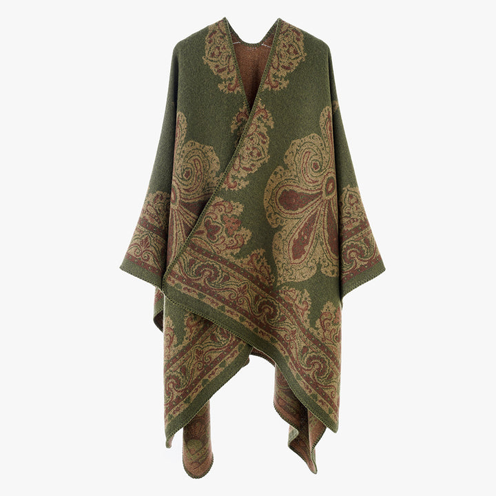 Damen Oversize-Orientalischer Jacquard-Überwurf mit Paisley‑Medaillon und Zierstich – Avérine