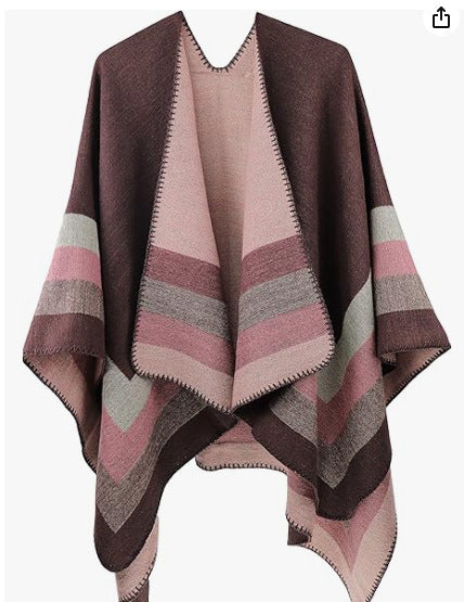 Damen Strickponcho im Paisley-Jacquard mit offener Vorderseite Echo Archiv