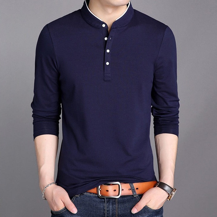Herren langärmliges Polohemd mit modernem Stehkragen und eleganten Knopfdetails Echoarchiv
