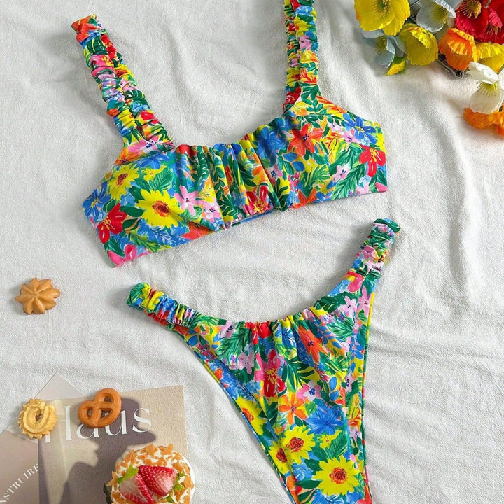 Damen Hauchdünner Floral-Bikini mit elastischen Rüschen Echo Archiv