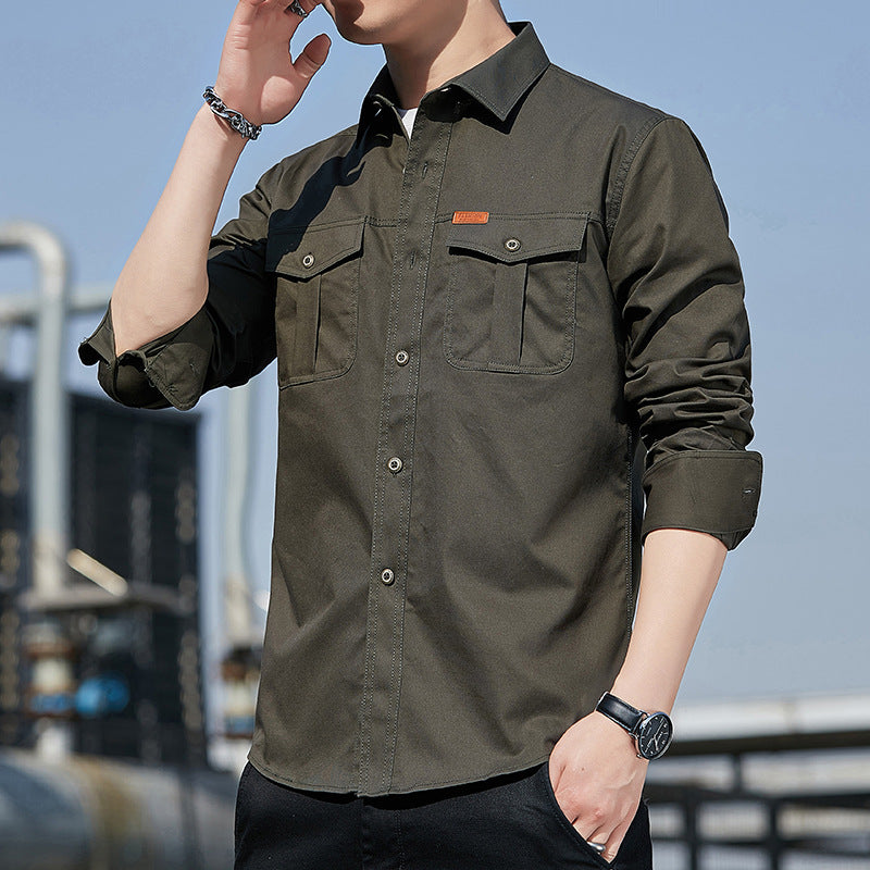Herren leichtes Utility-Overshirt aus Baumwoll-Canvas mit Brustpattentaschen Echoarchiv