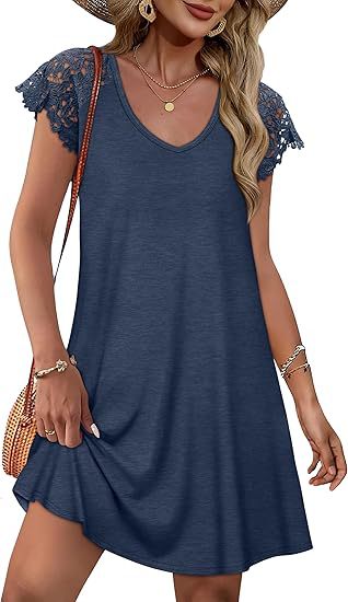 Damen Sommerkleid mit eleganten Spitzenärmeln und floralem Muster Echo Archiv