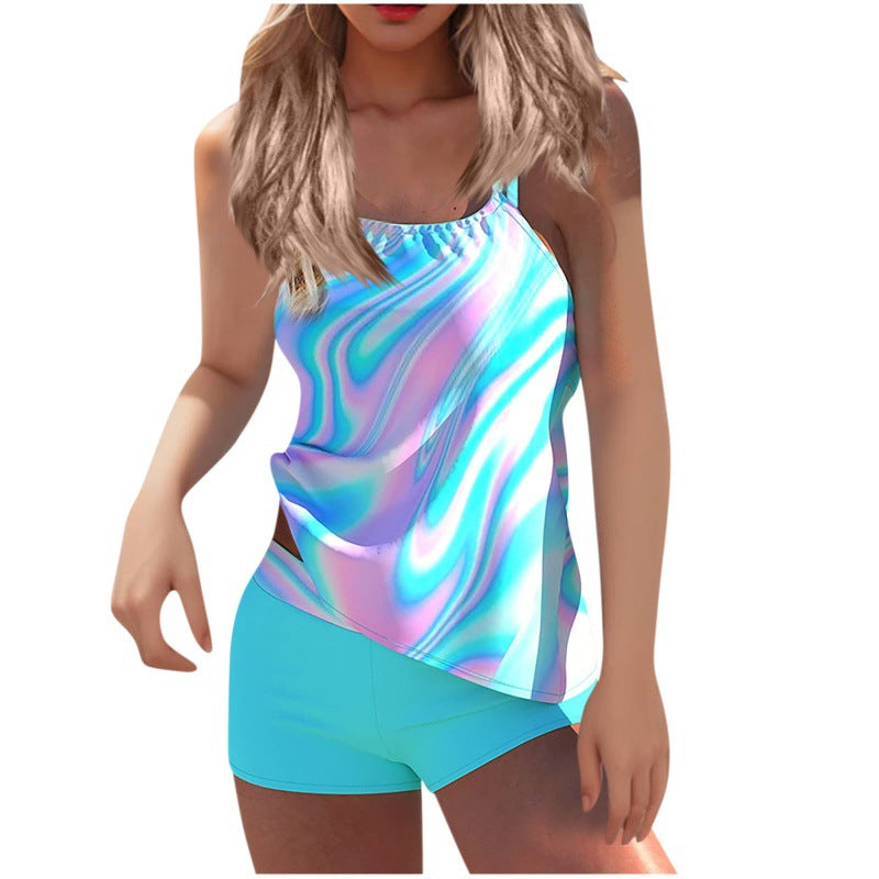 Damen Tankini-Set mit modischem Wasserfarben-Muster und integrierten Shorts Echo Archiv