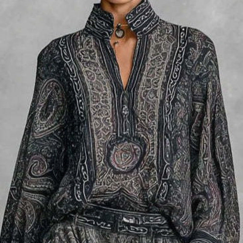 Damen Fließendes Boho-Zweiteiler-Set mit weiter Tunika und Haremshose im Paisley-Design Echo Archiv