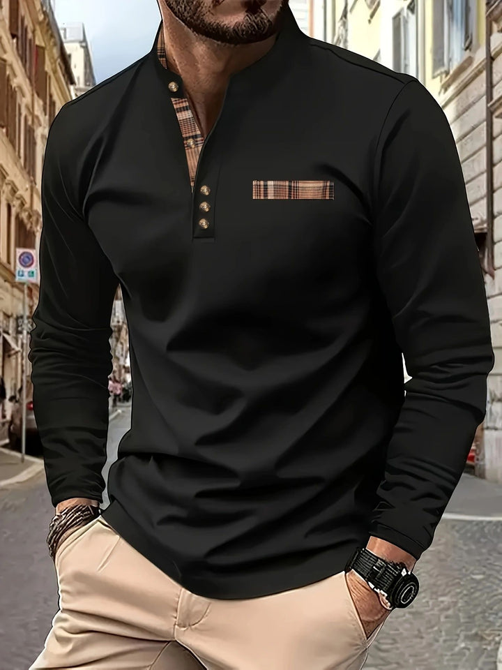 Herren langärmliges Poloshirt mit modernem Karomuster Echoarchiv