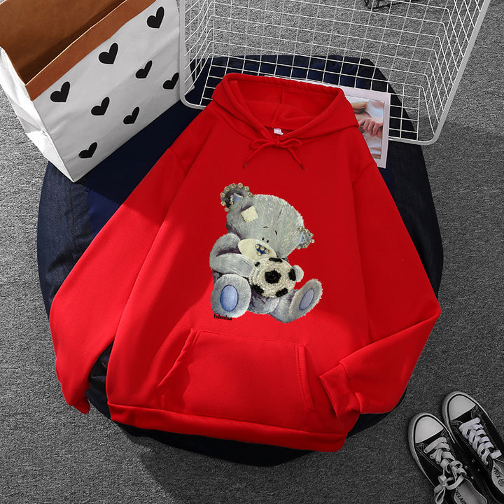 Damen kuscheliger Kapuzenpullover mit Teddy-Applikation, weichem Fleece-Futter und Kängurutasche – Auréline