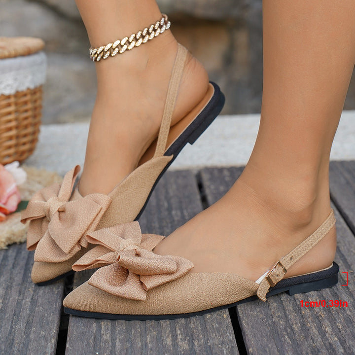 Damen Spitz zulaufende Slingback-Ballerinas mit großer Stoffschleife und flacher Gummisohle – Lioré