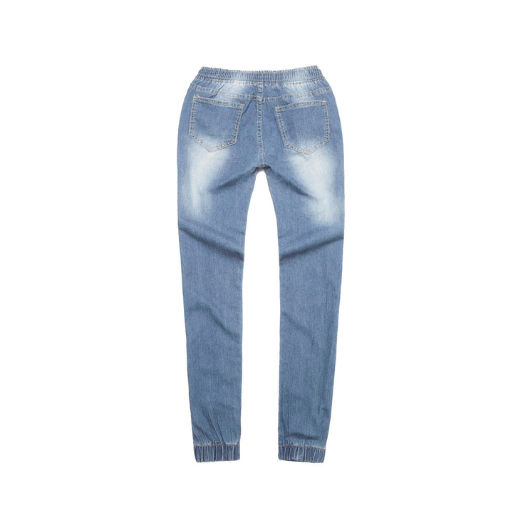 Damen nan schmal geschnittene Denim-Jogginghose mit Elastikbund, Tunnelzug und elastischen Beinbündchen Echo Archiv