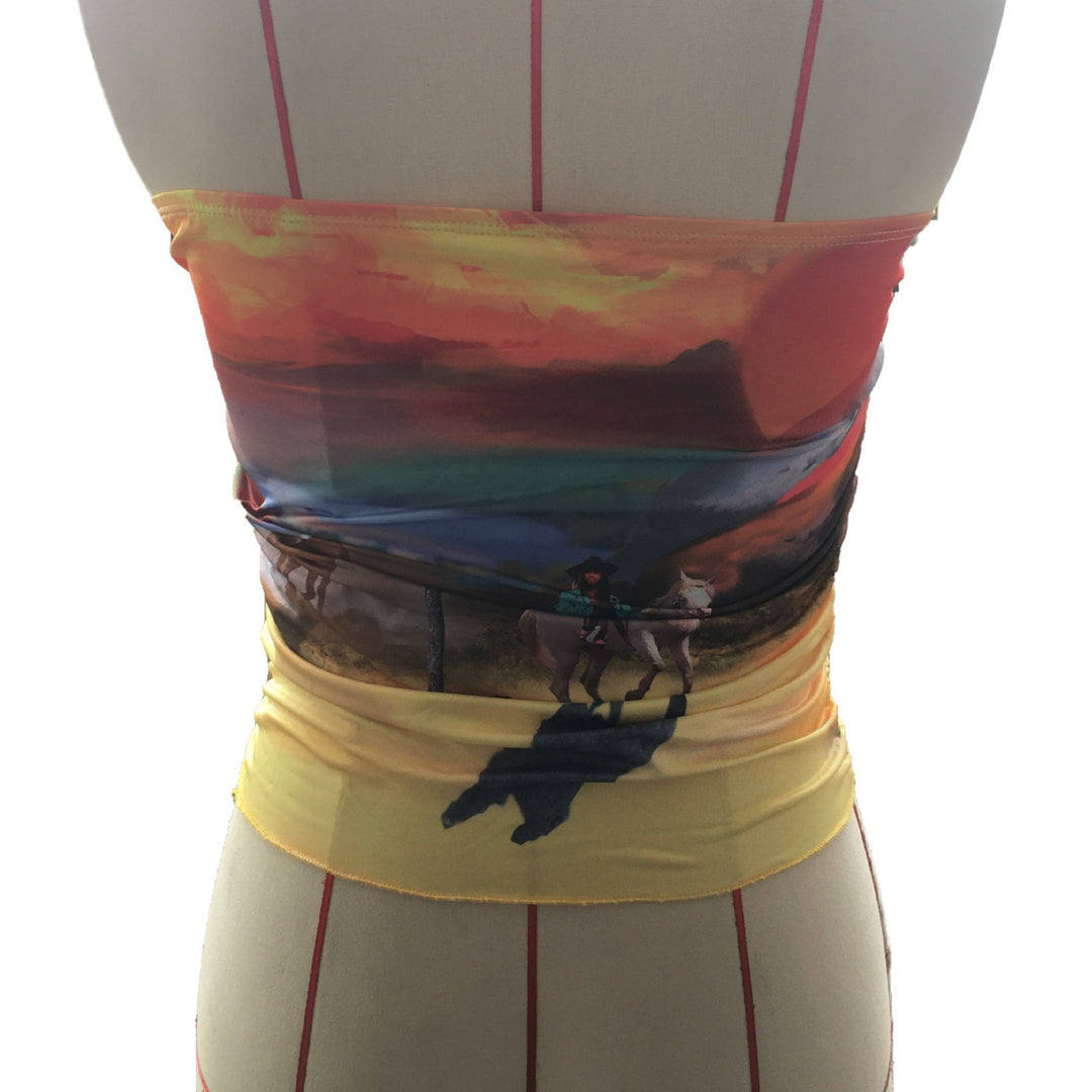 Damen Bandeau-Oberteil mit buntem, künstlerischem Druck und elastischem Material Echo Archiv