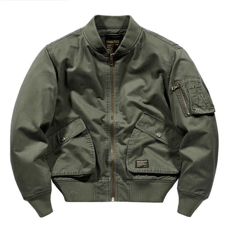 Herren Kurz geschnittene Canvas‑Bomberjacke mit oversized Pattentaschen und Ärmel‑Utilityfach – Brevano