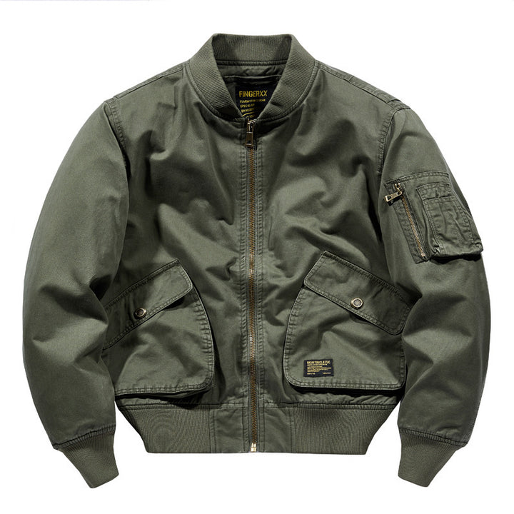 Herren Kurz geschnittene Canvas‑Bomberjacke mit oversized Pattentaschen und Ärmel‑Utilityfach – Brevano