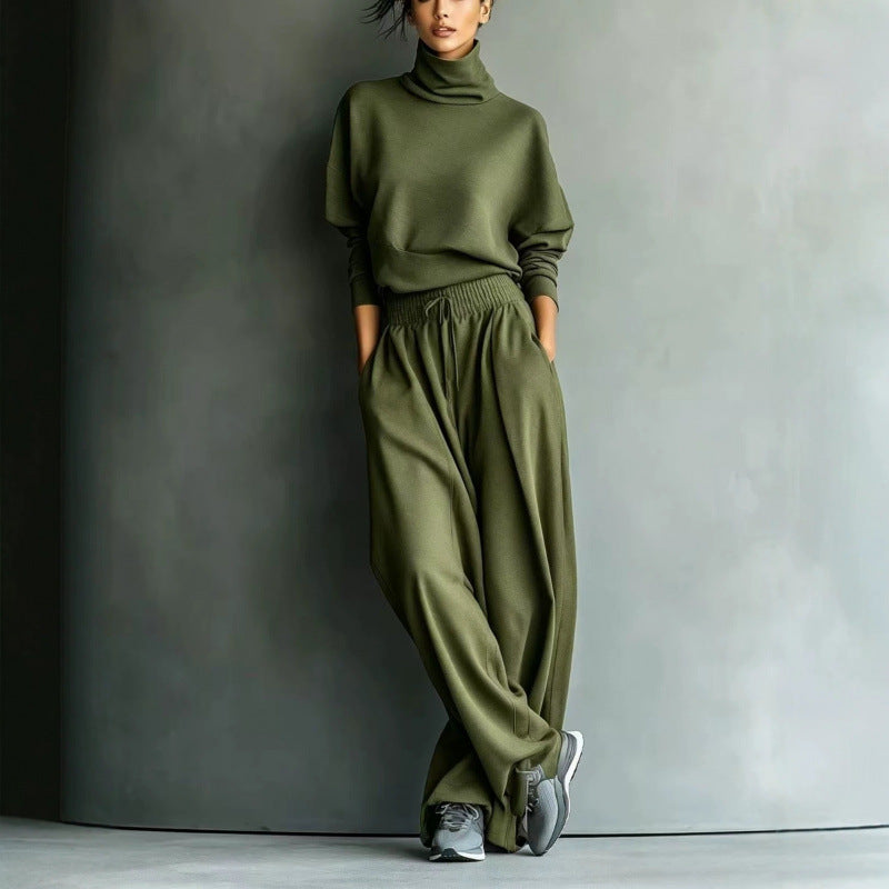Damen Strick-Loungewear-Set mit Rollkragen und weiten Palazzo-Hosen – Élanora