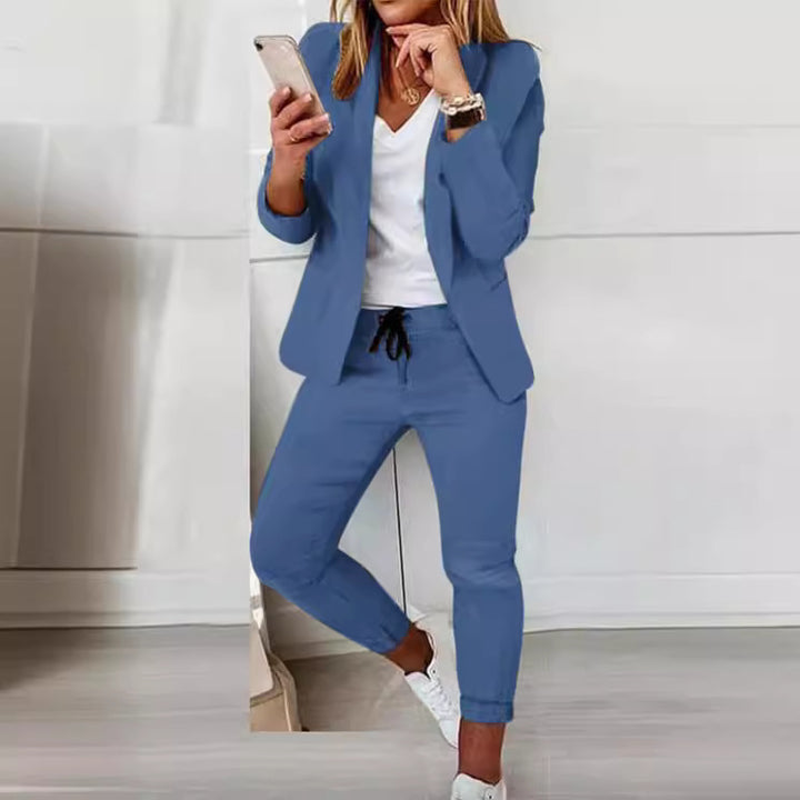 Damen nan lässiges Hosenanzug-Set mit Joggerhose, Kordelzug und tailliertem Blazer Echo Archiv