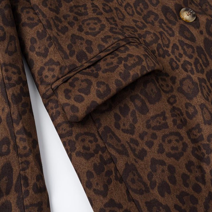 Damen Oversize-Blazer mit Leoprint, Reverskragen und Pattentaschen Echoarchiv