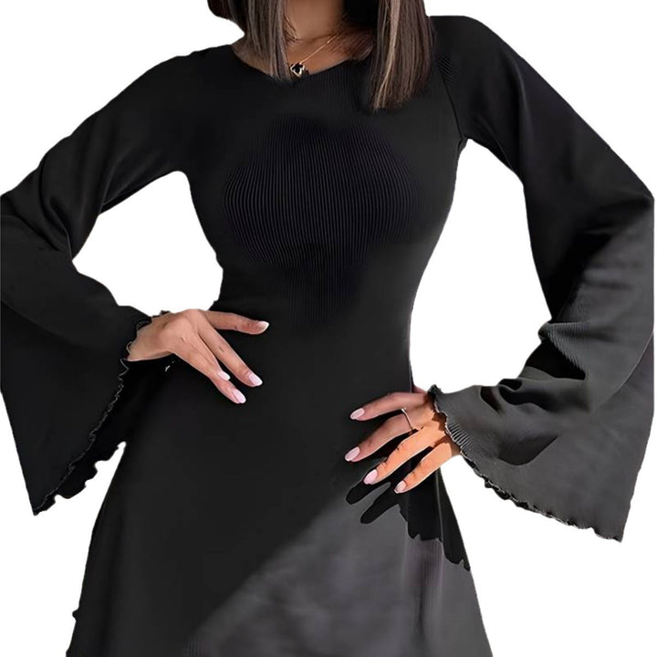 Damen A-Linien Minikleid mit ausgestellten Trompetenärmeln und taillierter Silhouette – Élara