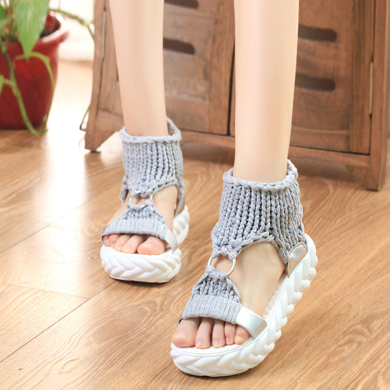 Damen nan handgewebte geflochtene Plateau-Sandalen mit ergonomischer Polstersohle Echo Archiv