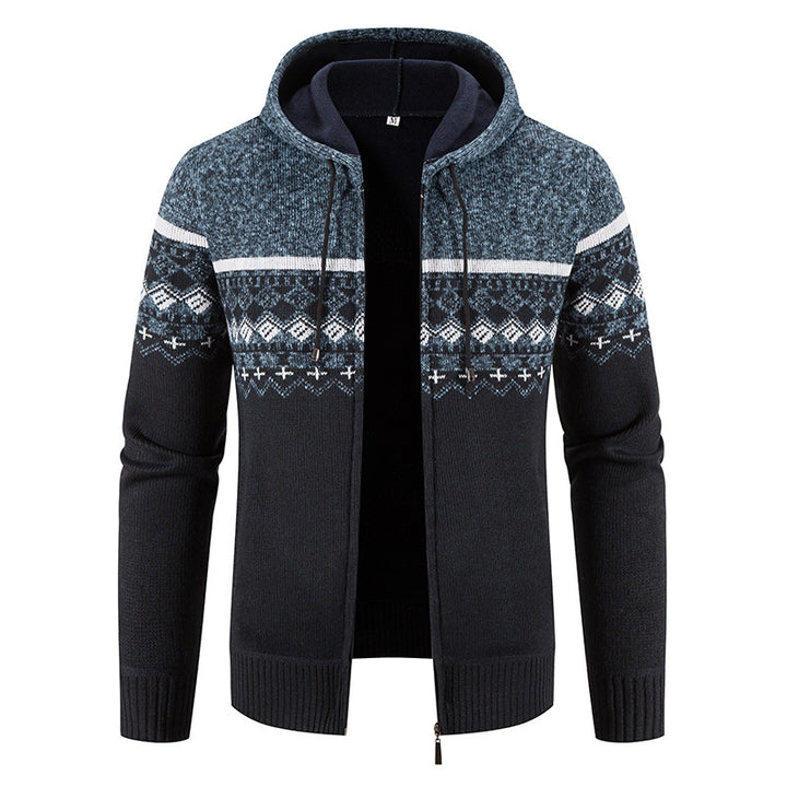 Herren nan gefütterte Strick-Zipjacke im Norwegerstil mit Kapuze und Thermofleece Echo Archiv