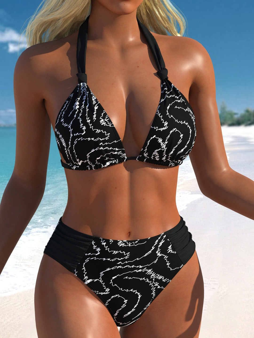 Damen Bikini-Set mit modernen Polka-Dots und hoch taillierter Bikini-Hose Echo Archiv