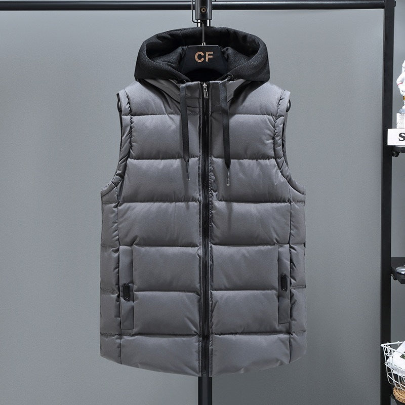 Herren Wattierte Kapuzen-Weste mit Stehkragen, durchgehendem Reißverschluss und Tunnelzug Echo Archiv