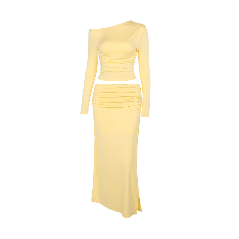 Damen Asymmetrisches Crop‑Top und taillenbetonter Maxirock‑Set aus Stretchjersey Echo Archiv