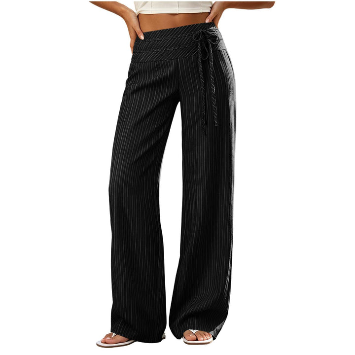 Damen Weite High-Waist Palazzo-Hose mit Streifenmuster und Bindegürtel – Avélisse