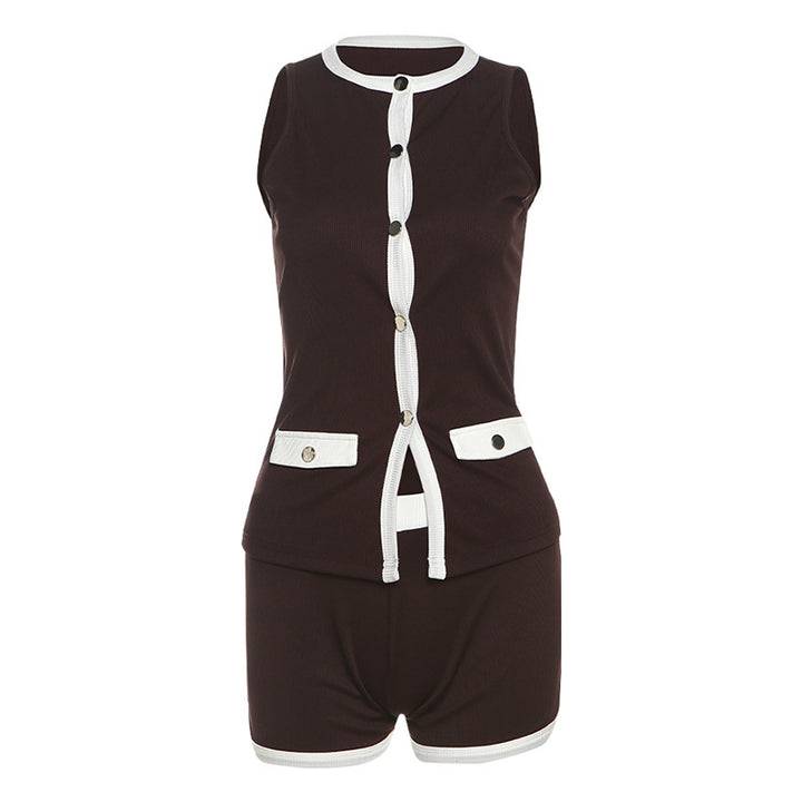 Damen Sportliches Outfit mit Leopardenmuster und Knopfdetaillierung Echo Archiv