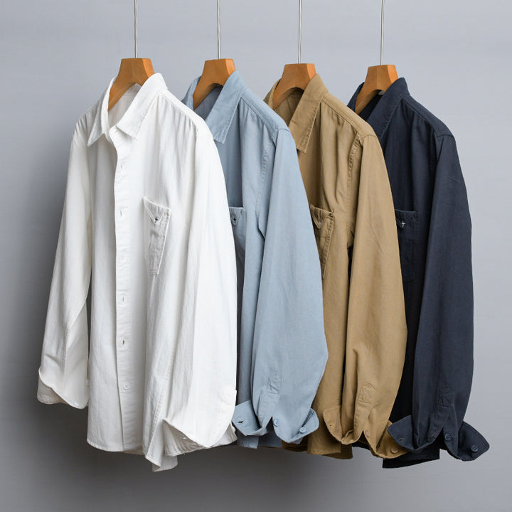 Herren Leichte Baumwoll-Hemdjacke im Layering-Look mit Kentkragen und aufgesetzter Brusttasche Echoarchiv