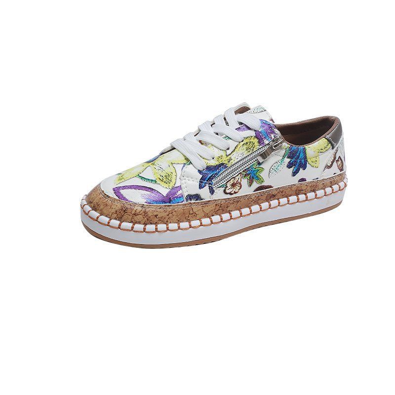 Damen florale Plateausneaker mit Korkplateau, seitlichem Reißverschluss und gepolstertem Komfortfußbett Echo Archiv