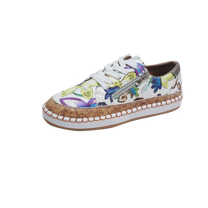 Damen florale Plateausneaker mit Korkplateau, seitlichem Reißverschluss und gepolstertem Komfortfußbett Echo Archiv