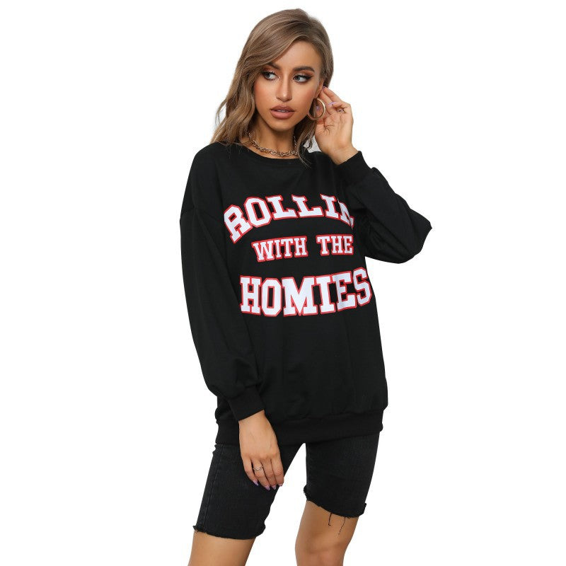 Damen Oversize College-Sweatshirt mit großem Frontprint, Rundhals & geripptem Saum Echoarchiv