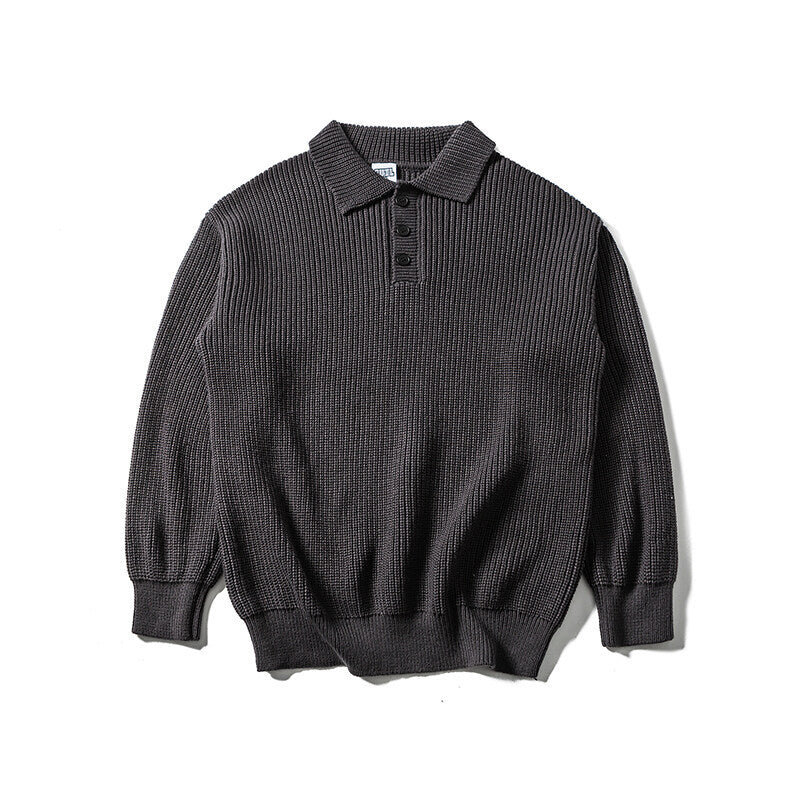 Herren Waffelstrick-Polopullover mit halber Knopfleiste und gerippten Bündchen Echoarchiv