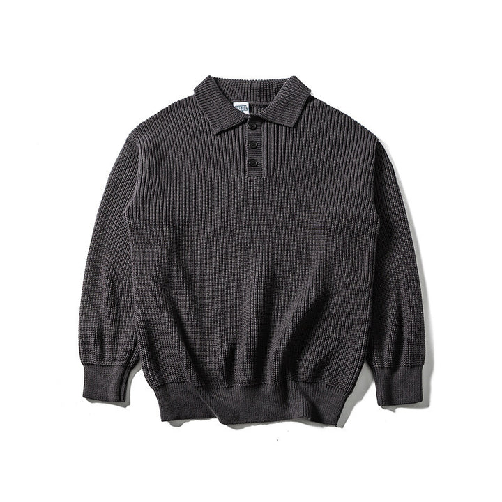 Herren Waffelstrick-Polopullover mit halber Knopfleiste und gerippten Bündchen Echoarchiv