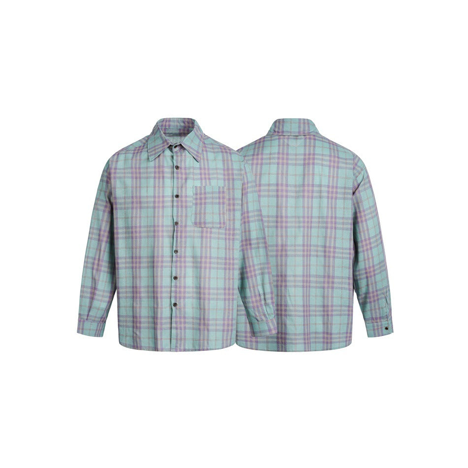 Unisex Boxy-Karohemd aus weichem Flanell mit überschnittener Schulter und aufgesetzter Brusttasche Echoarchiv