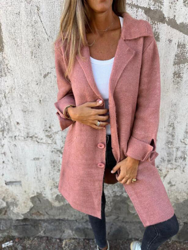 Damen nan Oversize Wollmix-Mantel mit Reverskragen aufgesetzten Taschen geknöpfter Front und umgeschlagenen Ärmeln Echo Archiv