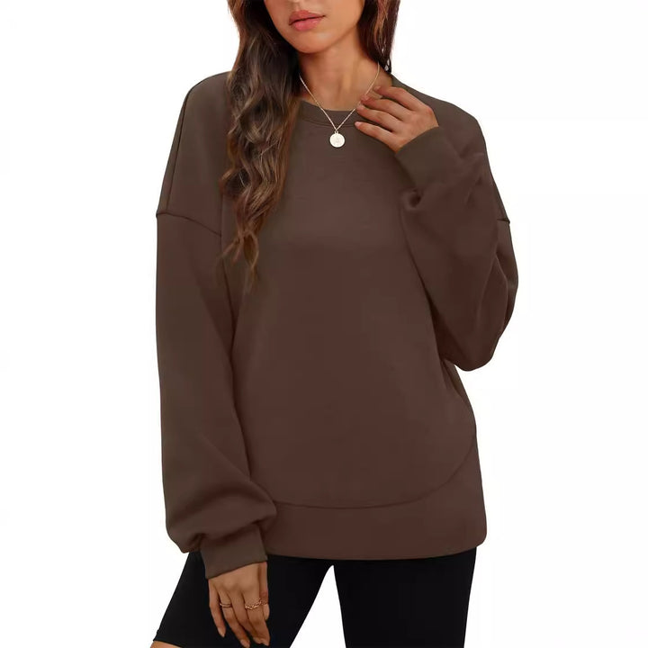 Damen nan lässiges Oversize Rundhals-Sweatshirt mit überschnittener Schulter gerundetem Saum und weichem Innenfutter Echo Archiv