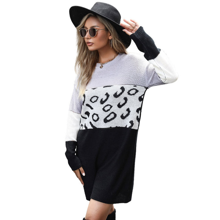 Damen Figurumschmeichelndes Strickkleid mit Colorblock und Leo‑Panel Echoarchiv