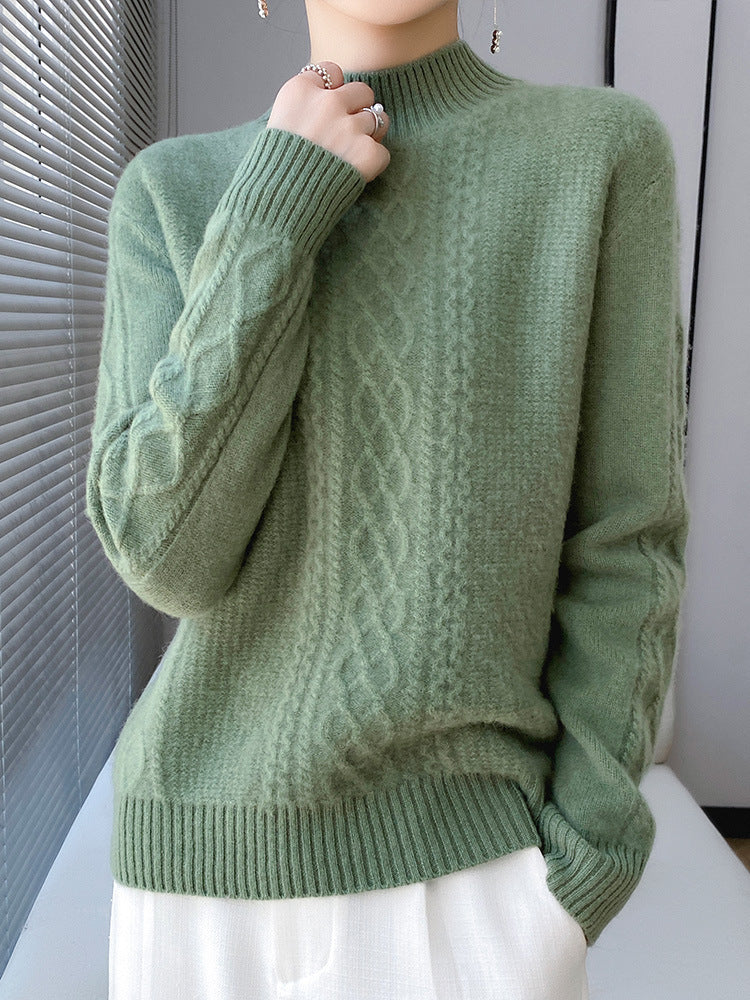 Damen Weicher Zopfstrick-Mockneck-Pullover mit leichtem Mohair-Effekt Echoarchiv