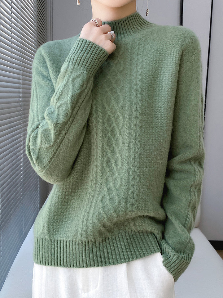 Damen Weicher Zopfstrick-Mockneck-Pullover mit leichtem Mohair-Effekt Echoarchiv