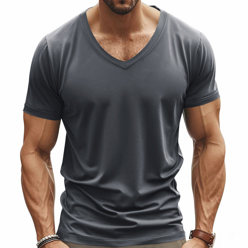 Herren V-Ausschnitt T-Shirt aus atmungsaktivem Baumwollmix mit modernem Schnitt Echoarchiv